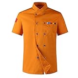 Kochjacke Unisex Kochjacke Damen Kochjacke Herren Essen Bedienung Koch Uniform Koch Jacke Männer Frauen Kurzarm Koch Uniform Gastronomie Küche Restaurant Bäcker Bedienung Overall ( Color : Orange , Si