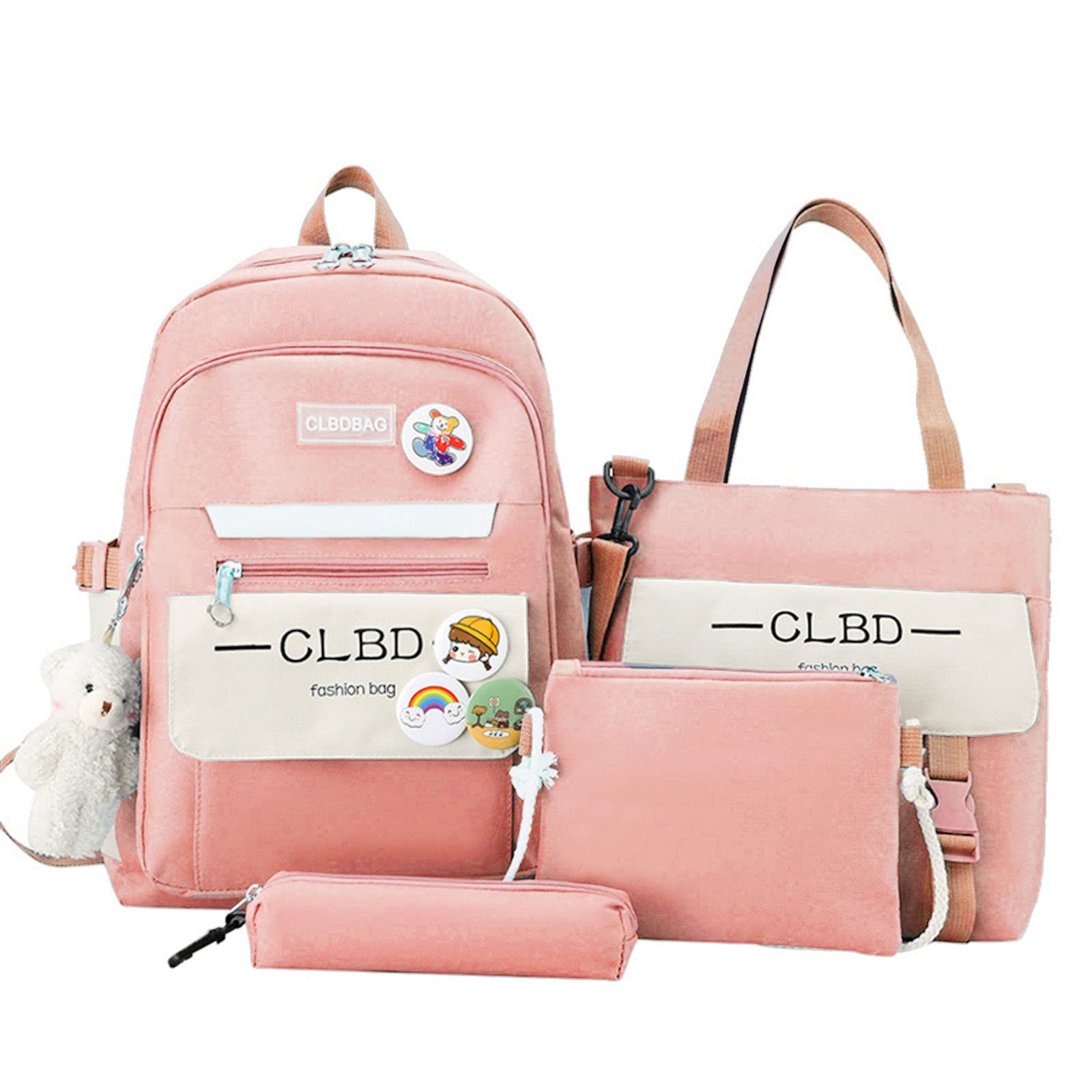 MEELYHOME Harajuku Laptop-Rucksack für Damen, Nylon, Schultaschen für Teenager-Mädchen, 4 Stück