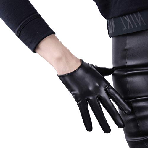 DooWay Damen schwarze kurze Lederhandschuhe Touchscreen Kunstleder Lammfell Leder weich cool handgefertigt ungefüttert für Abendkostüm, Partykleid, 16 cm, Schwarzer Touchscreen, Small