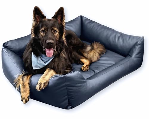 E-dogbed Mario Hundebett aus Kunstleder by Hundekorb Tierkissen Hundesofa Hundeliege Hundekissen Hundekörbchen Schlafplatz Farbe und Größe wählbar von M bis XXL (120x90 cm, Antrazhit)