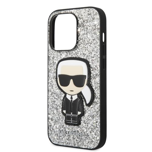 Karl Lagerfeld KLHCP14LGFKPG Hülle für iPhone 14 Pro 6,1" hardcase Silber/Silver Glitter Flakes Ikonik