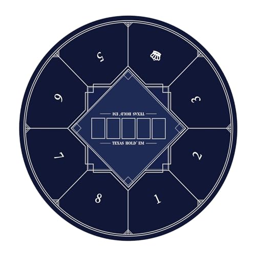 Professionelle Pokermatte für Tische, Tragbare, runde Pokermatte for Texas Holdem, 8 Spieler, zusammenklappbare Pokertischplatte mit bedruckter Matte im Art-Deco-Layout(Blue,L)