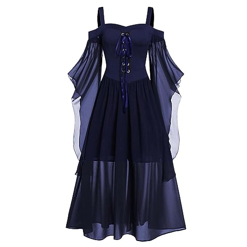 PW TOOLS Halloween-Gothic-Kleid für Damen, Halloween-Kleid für Damen, Steampunk-Kleidung, Outfit, Damen, Tag der Toten, Vintage-Kostüm, Lolita, Schmetterlingsärmel, Karneval, Übergröße, Größe L - 3XL