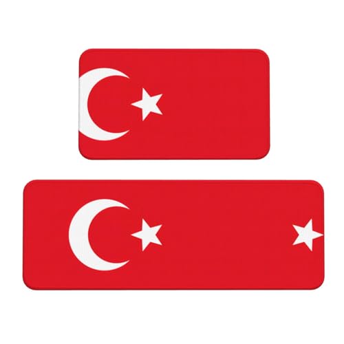 YQxwJL Küchenteppich, Motiv: Flagge der Türkei, rutschfeste Küchenmatte, 2er-Set, bequeme Stehmatten für Küche, Büro