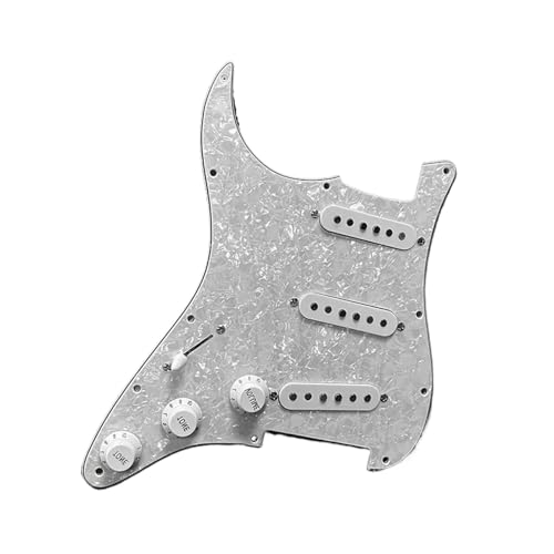 Schlagbrett Tonabnehmer für E Gitarre Schlagbrett-Rückplatte 3 SSS vorverdrahtetes Schlagbrett für Gitarre geladenes Schlagbrett versetzte Tonabnehmer 48/50/52 mm(White Pearl)