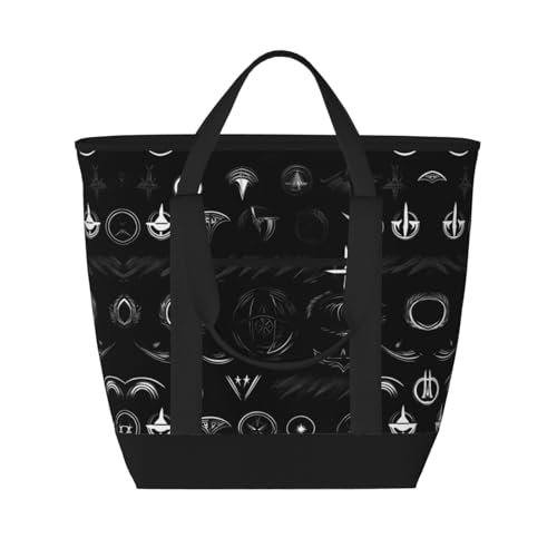 YQxwJL Supernatural Kühltasche, Einkaufstasche, Einkaufstasche, wiederverwendbar, für Erwachsene, mit schwarzem Aufdruck, großes Fassungsvermögen, für Reisen und Strand, Schwarz, Einheitsgröße