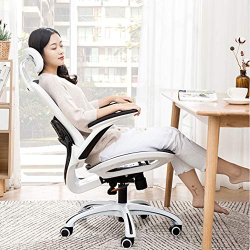 BFVAKBKYT Home Office Ergonomischer Schreibtischstuhl, Game Office Drehstuhl, Mesh-Oberfläche Atmungsaktives Material, Büro Computer Game Player Liege(White)