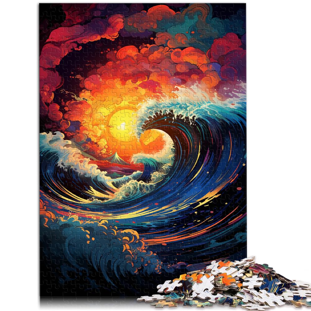 Puzzle für Erwachsene, farbenfrohes Fantasie-Sonnenuntergangswellen-Puzzle, 1000 Teile, Holzpuzzle, dekomprimierendes geistiges Lernspielzeug, 1000 Teile (50 x 75 cm)