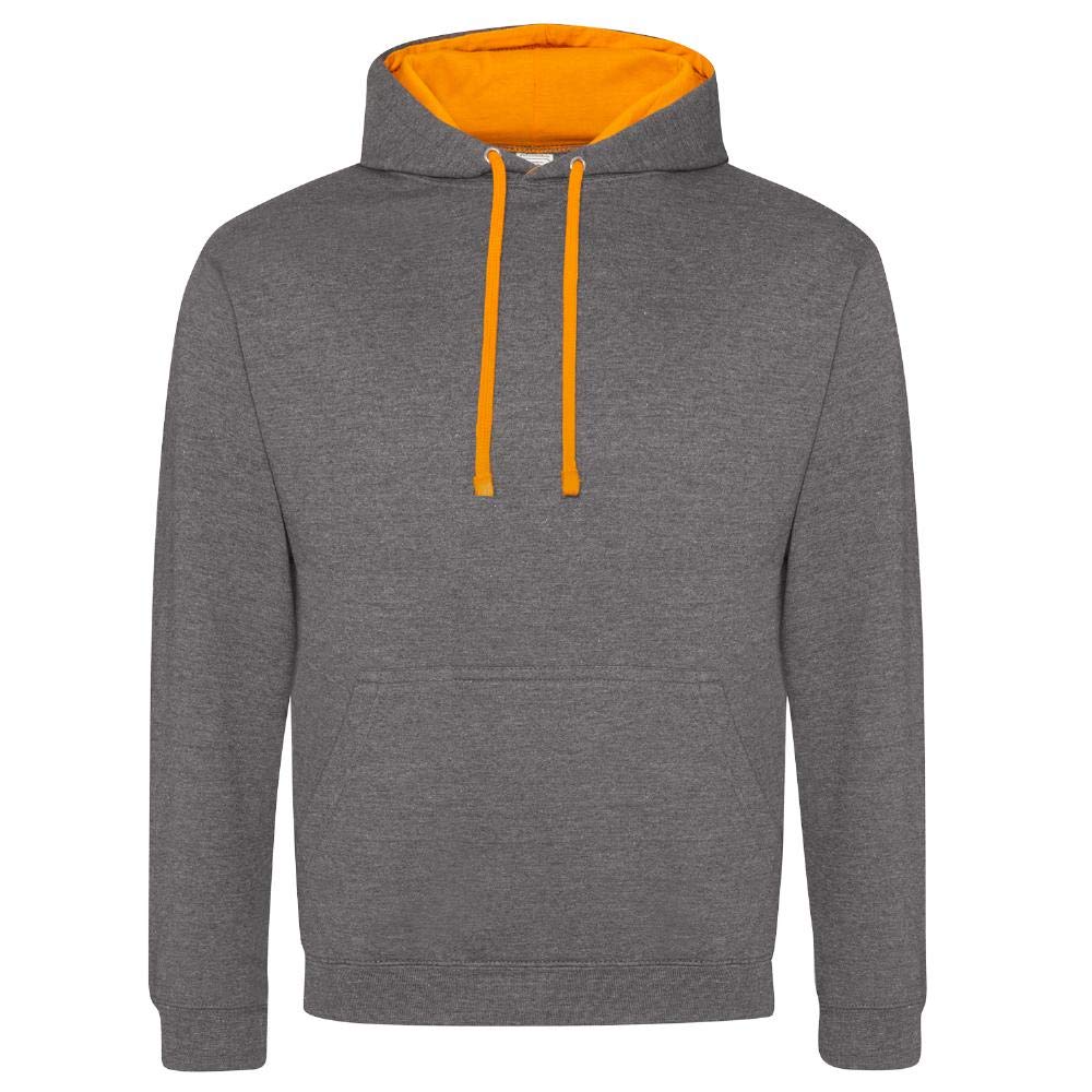 Just Hoods - Unisex Varsity Hoodie/Charcoal/Orange, M