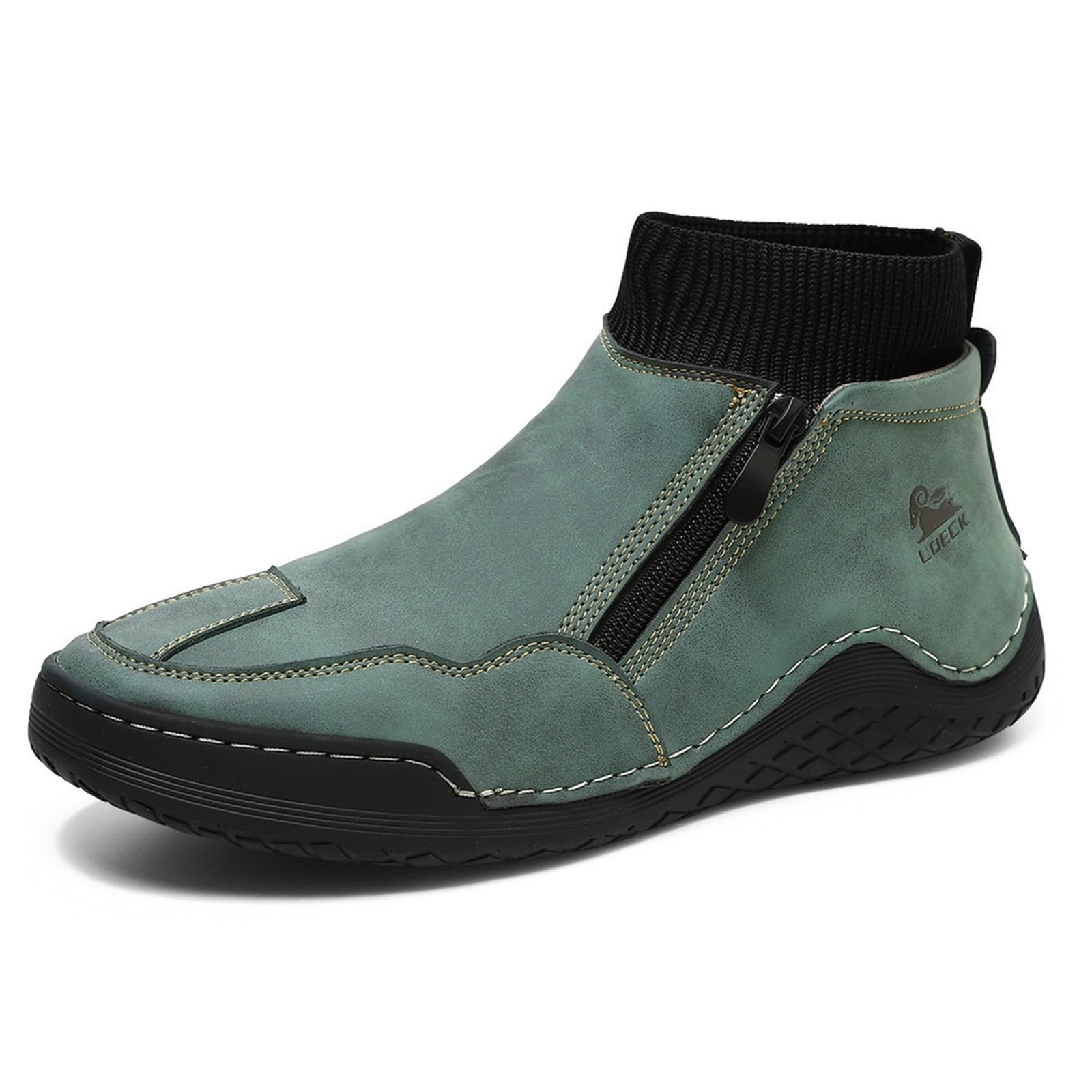 OTEB Handgemachte italienische Wildlederstiefel for Herren, Barfuß-Laufschuhe mit breiter Spitze, Barfußschuhe for den Außenbereich for Wandern(Green,38 EU)