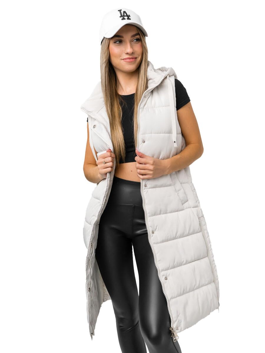 BOLF Damen Weste Bodywarmer Steppweste Daunenweste Funktionsweste Vest Ärmellose Sportweste Kapuzenweste Wärme Freizeit Outdoor Slim Fit Modellauswahl MY6315 Ecru L [U1U]