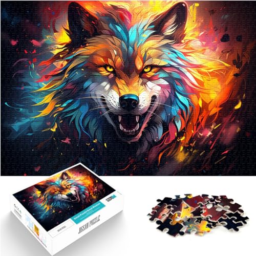 Puzzle-Geschenk: Bunter Neonwolf, 1000 extragroße Teile, Holzpuzzle als Geschenk für die ganze Familie, 1000 Teile (50 x 75 cm)