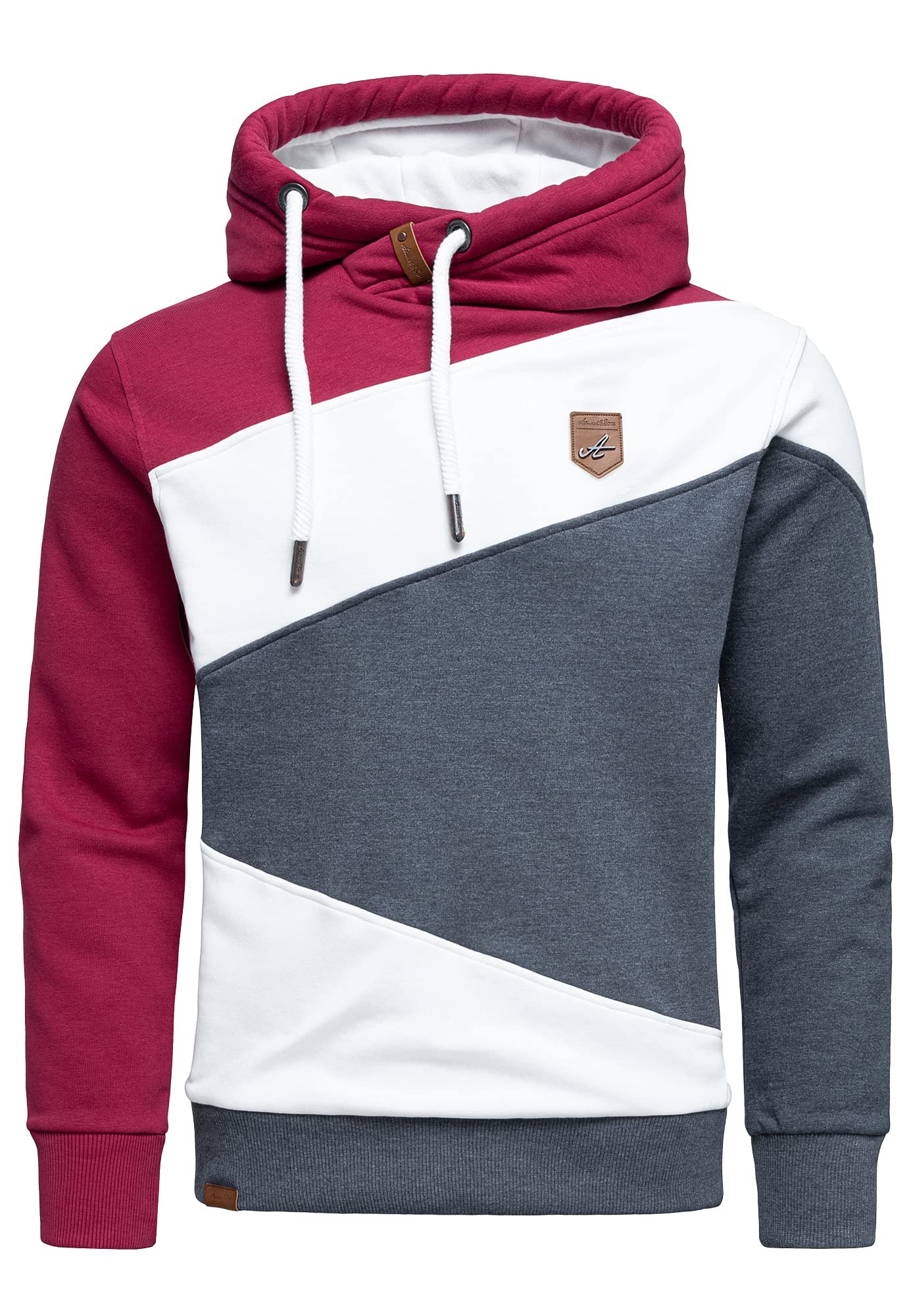 Amaci&Sons Herren Basic Kapuzenpullover Sweatjacke Pullover Hoodie Sweatshirt 4065 Bordeaux/Weiß/Blau 3XL