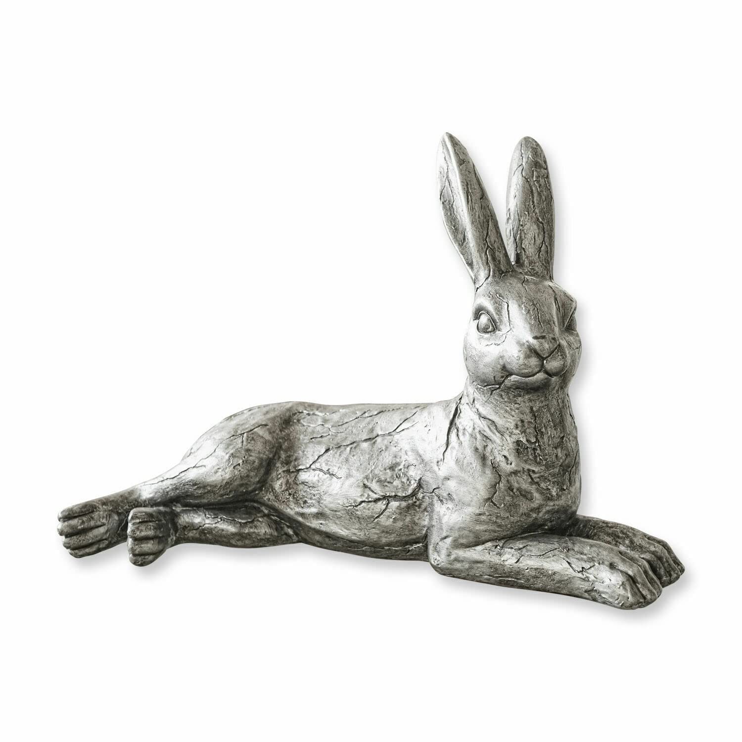 Loberon Hase Fiorentin, von Hand geformt, handbemalt, zart glänzendes Design, Osterhase, Ostern, Osterfiguren, Osterdeko, Polyresin, Silber