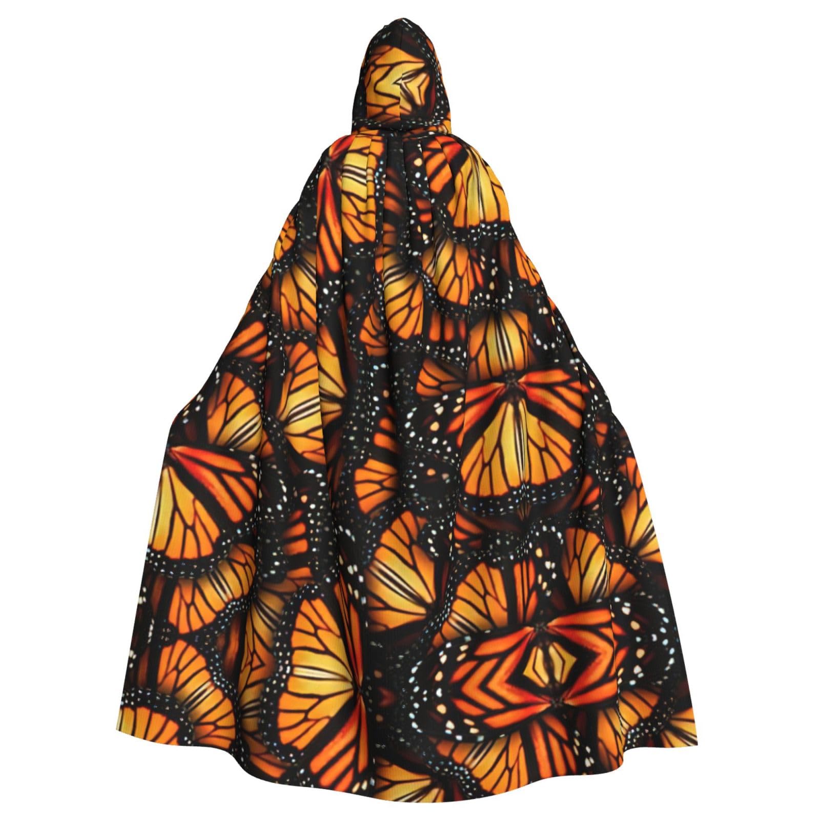 YQxwJL Heaps Of Orange Monarch Butterflies Print Hooded Long Length Cape, Unisex Hooded Halloween Christmas Cloak Costumes Party Cape