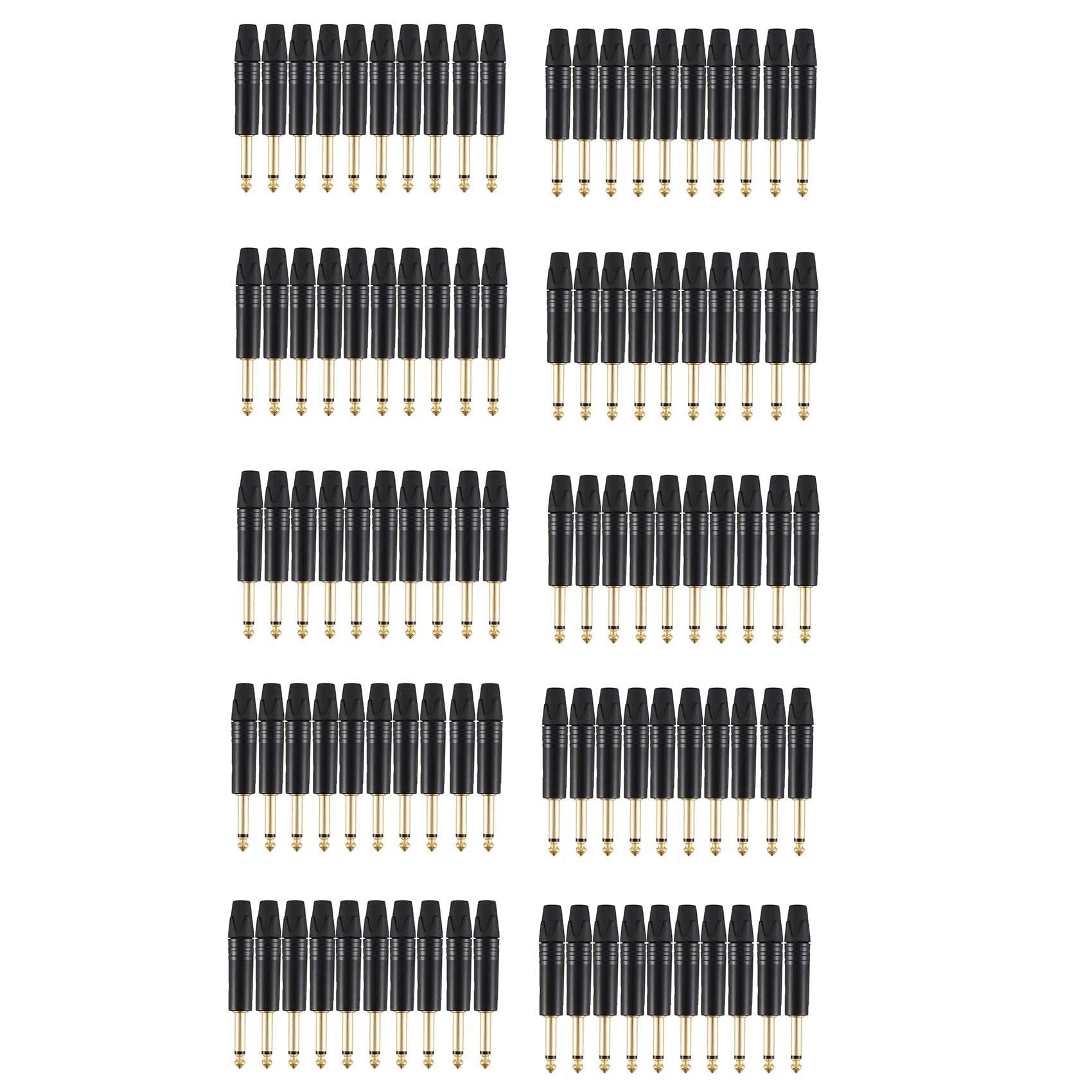 Kiudduy Vergoldung 100 Stücke Stecker Mono Professional 2 Polig 6,35 mm 6,5 mm Stereo Klinken Stecker 6,35 mm Klinken Stecker Schwarz