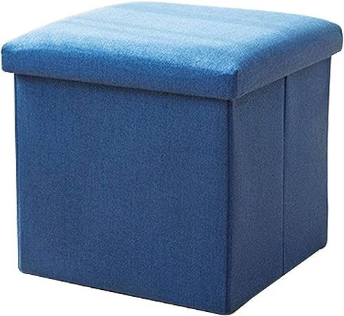 BFVAKBKYT Fußbank Truhen Aufbewahrungsbox, Fußhocker Fußstütze Klappbar, Fußstütze Leinen Gemütlicher Fußhocker Sitz Platzsparende Aufbewahrungsbox Geeignet(Blue,38x38x38cm(15x15x15inch))