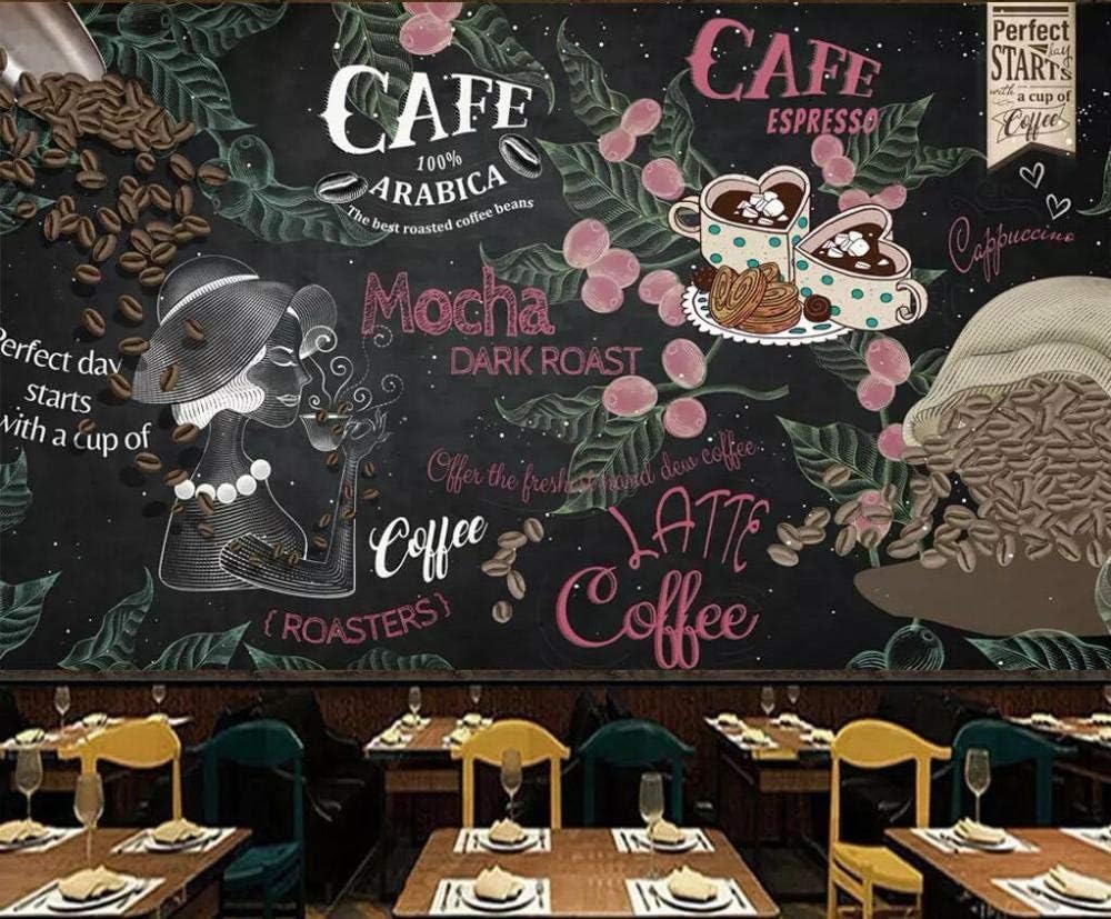 Kreidetafel Kaffee Abstrakte Frau Kaffeebohne 3D Tapete Poster Restaurant Schlafzimmer Wohnzimmer Sofa TV Dekorative Wand-300cm×210cm