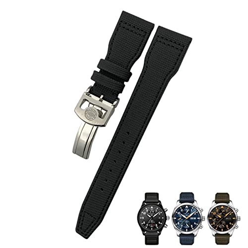 NEYENS 20 mm, 21 mm, 22 mm, Nylon-Uhrenarmband aus Kalbsleder, passend für IWC Big Pilot IW377714 Mark18 Spitfire, Nylon-Echtlederarmband, 22 mm, Achat