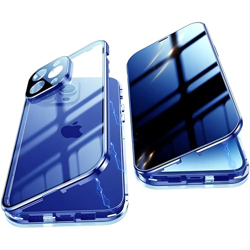 Schutzhülle für iPhone 12 Pro Max, integrierter Sichtschutz und Kameralinsenschutz, 360-Grad-Rundumschutz, einteilige Anti-Peep-Schutzhülle für 12 Pro Max, durchsichtiges Blau