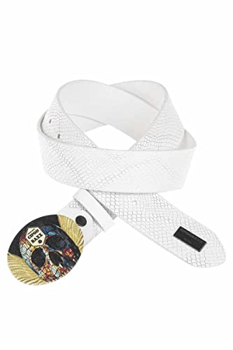 Cipo & Baxx Herren Ledergürtel Belt Reptilien Muster Totenkopf Oval Schließe Rockig Gürtel CG202 Weiß Gr.110