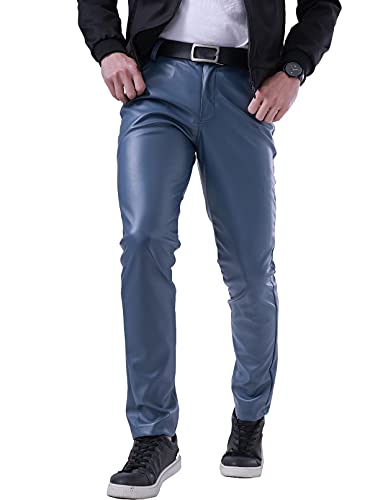 Idopy Herren Sommer Business Thin Slim Fit PU Kleid Kunstleder Hosen Jeans