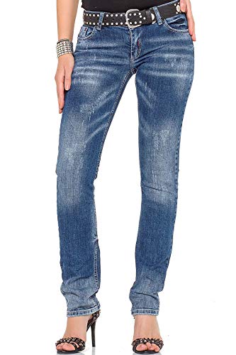 Cipo & Baxx Damen Jeans Hose Denim Straight Regular Fit Baumwolle WD364 Blau W26 L34