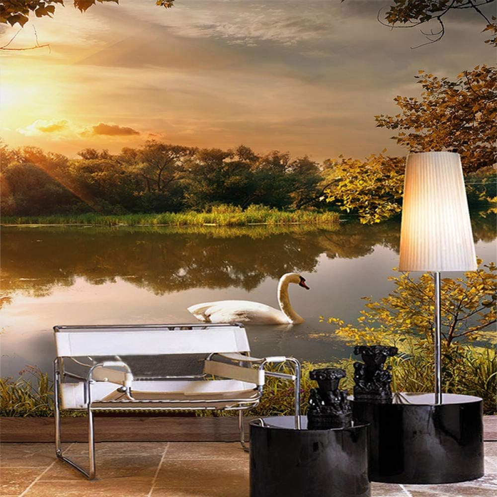 Schöner Sonnenuntergang See Schwäne 3D Tapete Poster Restaurant Schlafzimmer Wohnzimmer Sofa TV Dekorative Wand-400cm×280cm