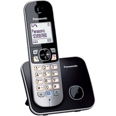 Panasonic KX-TG6824 Quattro Schnurloses Telefon analog Anrufbeantworter, Freisprechen Schwarz, Silber