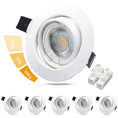 6 Stück LED Einbaustrahler weiß 6W Einbaustrahler 500lm schwenkbar 40° Ultra Flach 28mm Neutralweiß 4500K 230V IP20 Dimmbar durch Schalter