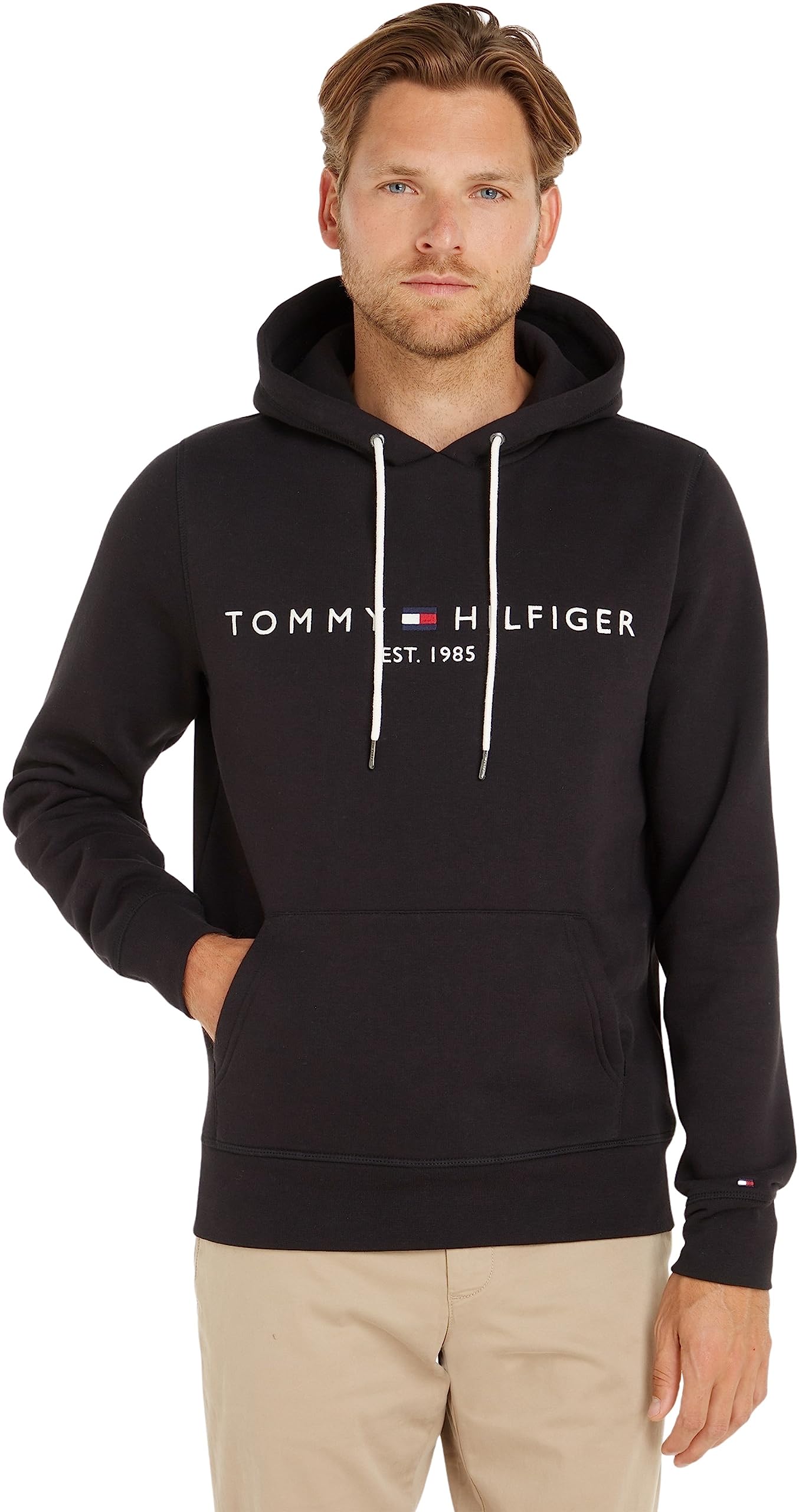 Tommy Hilfiger Herren Hoodie Core Tommy Logo mit Kapuze, Schwarz (Jet Black), XL