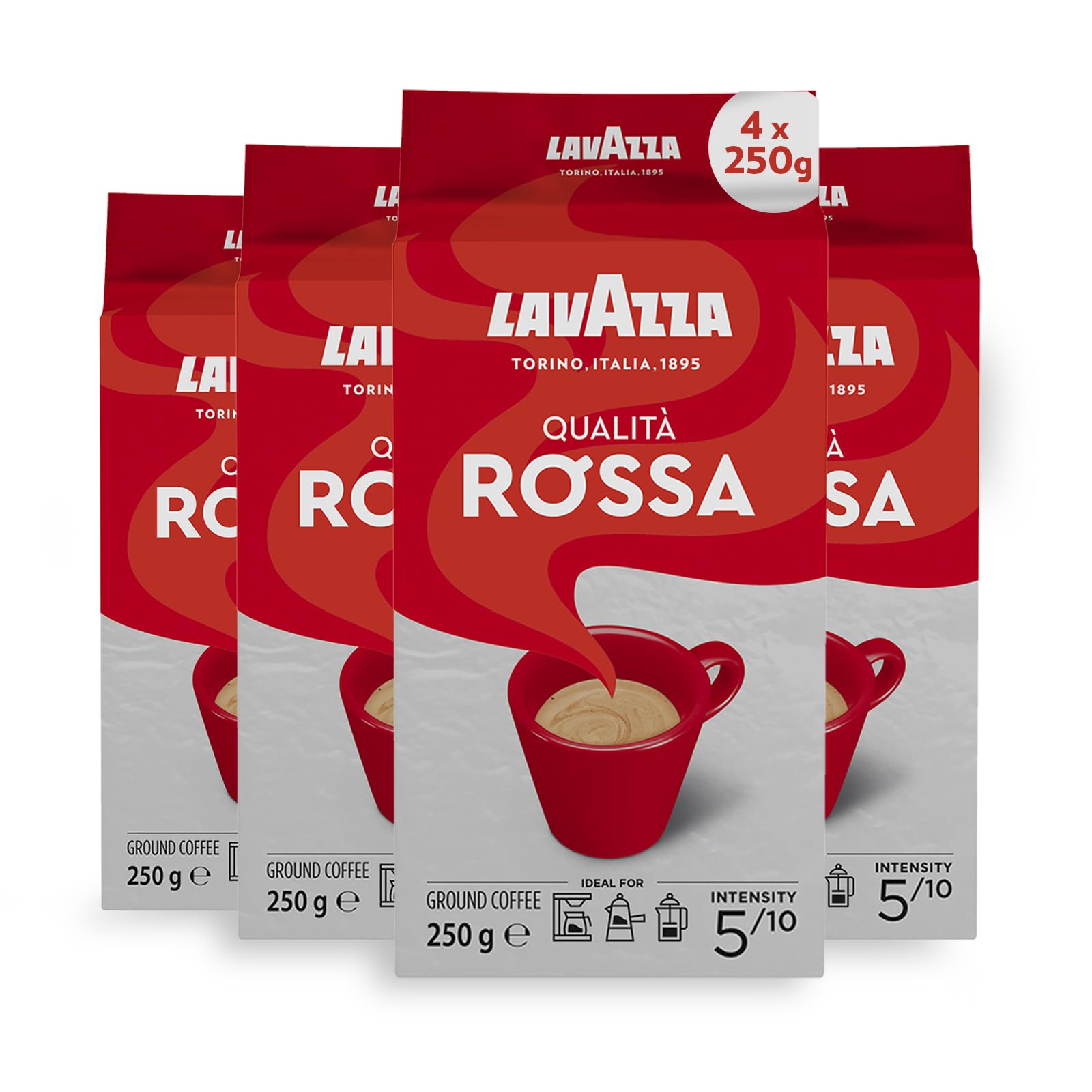 Lavazza Kaffee Qualità ROSSA, gemahlener Bohnenkaffee (4 x 250g)