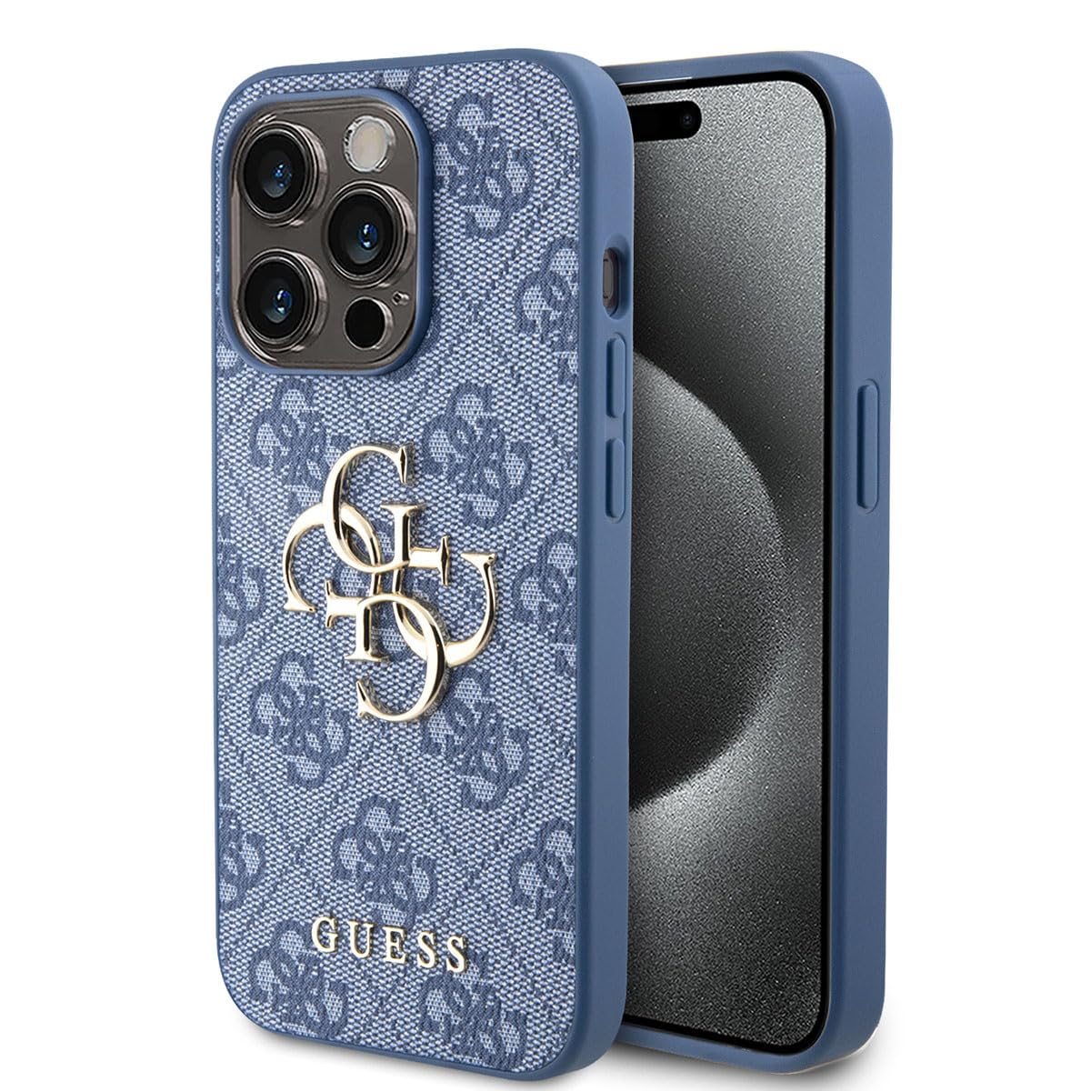 Guess iPhone 15 Pro TPU Back Cover - 4G - Big Metal Logo - Blue