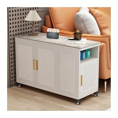 FUHAI-666 Wohnzimmer-Beistelltisch, Sofa-Beistelltisch, Schrank, Beistelltisch, Aufbewahrung, Sideboard, Sofa-Beistelltisch, Home-Tee-Bar-Maschine, Multifunktionstisch(White+Gray,40x100x66cm)