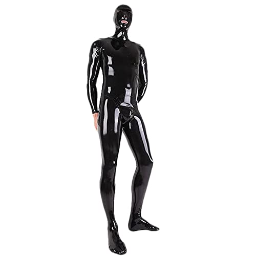 Sexy schwarzer Ganzkörper Latex Bodysuit Herren Fetisch Gummi Zentai Catsuit 3D Schritt mit Maske und Socken