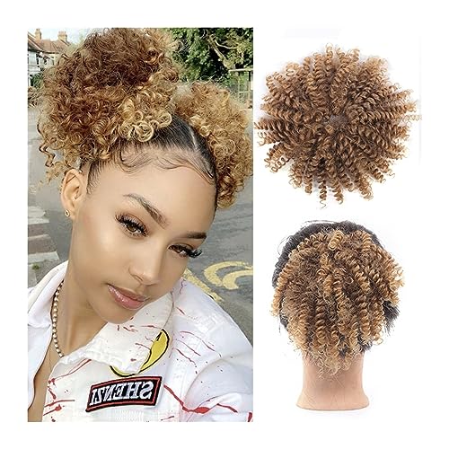 Haarteil Synthetischer Haarknoten Chignon for schwarze Frauen, Afro Kinky Curly Dutt Haarverlängerung Haarteile Afro Puff Elastic Rubber Band Pferdeschwanzverlängerung Haarverlängerung(002)