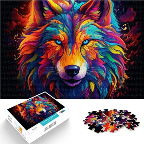 Puzzles Lernspiele Bunter Psychedelischer Wolf 1000-teiliges Puzzle für Erwachsene Holzpuzzle Schwierige schwere Puzzles 1000 Teile (50 x 75 cm)