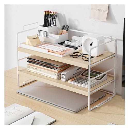 QYZUJIKL Desktop-Bücherregal 2Tiers mit Schutzgeländer Büro-Desktop-Speicher-Rack Eisen Schreibtisch Aufbewahrung von Büchern