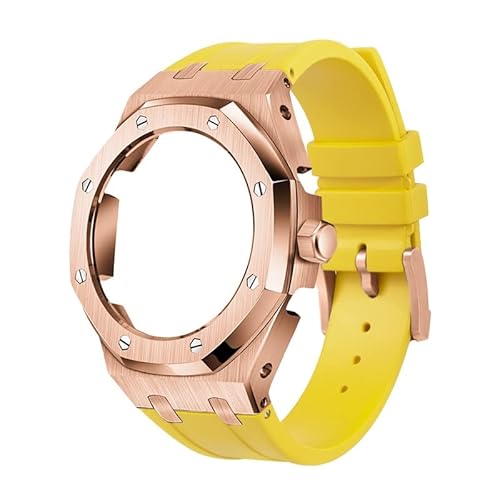 IOTUP GA2100/2110 Uhrenarmband aus Gummi und Edelstahl-Metallgehäuse, kompatibel mit GA2100/2110, verbesserte Metalllünette, Fluorkautschuk-Armband, Einheitsgröße, Achat