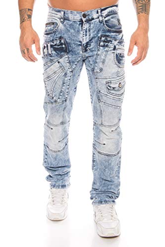 Cipo & Baxx Styliche Herren Jeans Hose mit vielen Details blau (W38/L32)