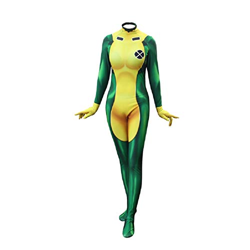 AYYOHON Rogue Cosplay-Kostüm, Superheld, grüner Body, Damen, Rogue Zentai, Overall für Erwachsene, Halloween-Outfits, Größe XXL