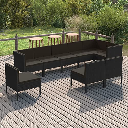 Juroupi 9-tlg. Garten-Lounge-Set mit Auflagen Balkon Lounge Garten LoungemöBel Set TerrassenmöBel MöBelsets BalkonmöBel Poly Rattan Schwarz - 3094405