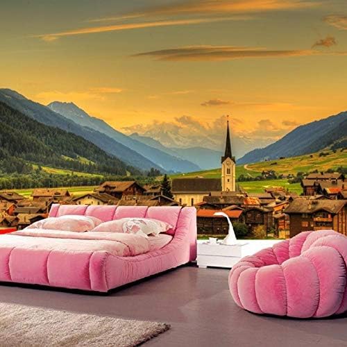 XLMING Häuser Himmel Berge Naturlandschaft Pub 3D Tapeten Home Esszimmer Sofa Schlafzimmer Wohnzimmer TV Hintergrund-400cm×280cm