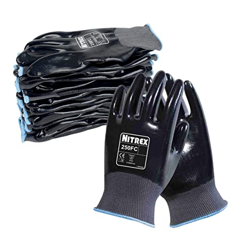 NITREX Unigloves 250FC Wiederverwendbare Handschuhe mit Nitrilbeschichtung und Polyesterfutter, Grau / Schwarz