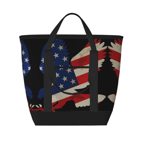 YQxwJL Einkaufstasche mit amerikanischem Adler und Flagge, großes Fassungsvermögen, isolierte Lunchtasche, wiederverwendbare Einkaufstasche mit Reißverschluss für Damen und Herren