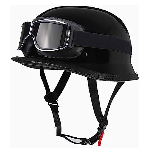 Retro Deutsche Halbhelm Öffnen Motorradhelm Halboffenen Halbschalenhelm ECE Genehmigt Jethelm Offenem Helm Mit Brille Cruiser Chopper Helm Mopedhelme Geeignet Erwachsene MäNner Frauen