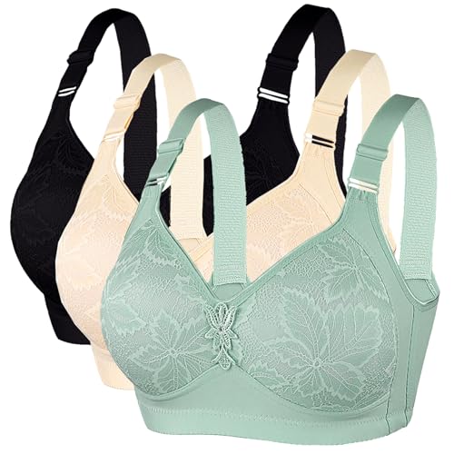 CSHE 3er Pack BH Damen ohne Bügel Push Up Sport BH Große Brüste Starker Halt Stretch Bustier Komfort Atmungsaktiv Bra Klassische Top für Frauen Alltag Yoga