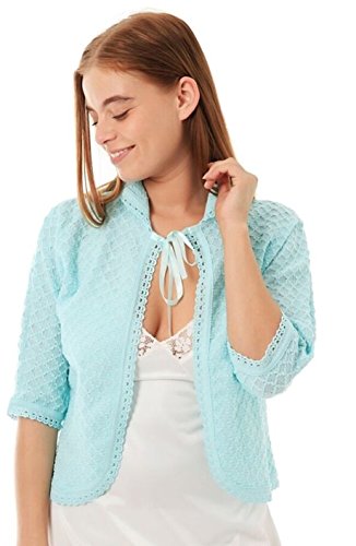 Damen gestrickt traditionell vordere Krawatte Bett Jacke Bolero Style ¾ Länge Ärmel Größen 8-10, 12-14, 16-18, 20-22, 24-26 - Grün, XOS (20-22)