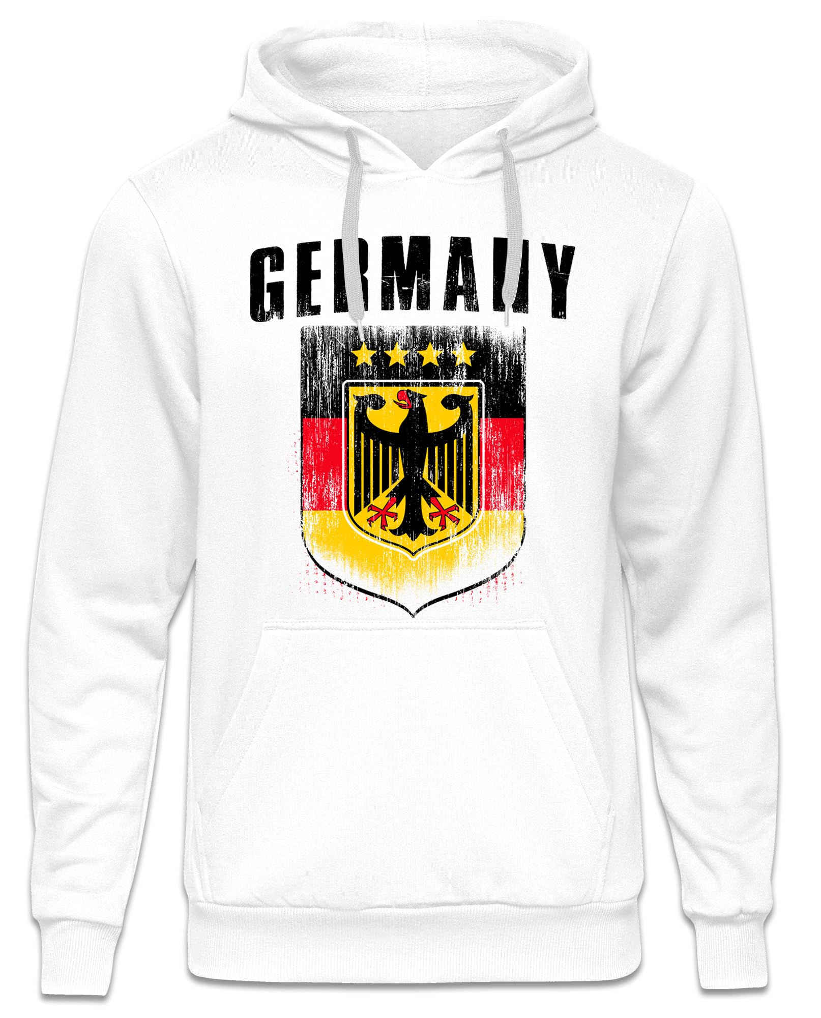 UGLYSHIRT Deutschland Herren Kapuzenpullover | Deutschland Trikot Fanartikel Fussball EM WM Deutschland Flagge Germany Hoodie Deutschland Pullover | M5 Weiß (L)