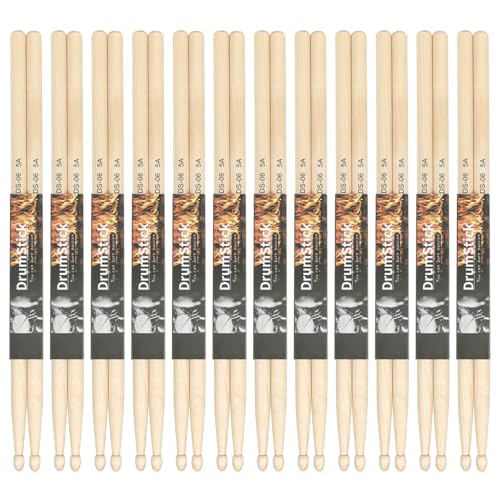 12 Paar rutschfeste Universal-Drumsticks 5A/7A Ahornholz einfacher praktischer Drumstick für Erwachsene Kinder und Anfänger